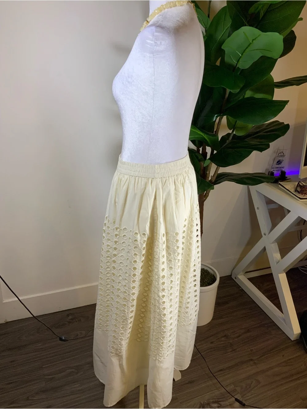 Jennifer n Grace Cream Eyelet Maxi Skirt with Elastic Waist
